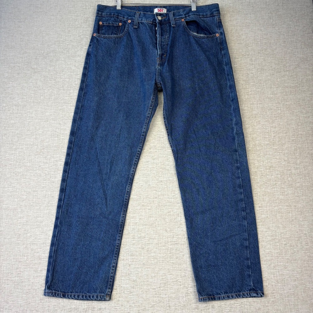 Levis 501 Mens 36x30 Jeans Dark Blue Washed Denim Clean Faded Pants